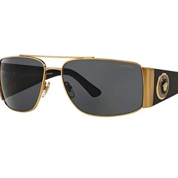 Men's Versace Polarized Black and Gold Sunglasses